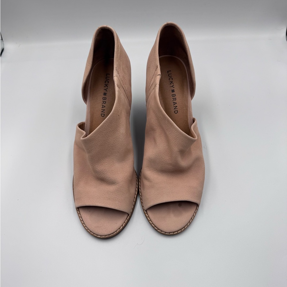 Lucky Brand Women's Dusty Blush Open-Toe Leather Wedge Sandals